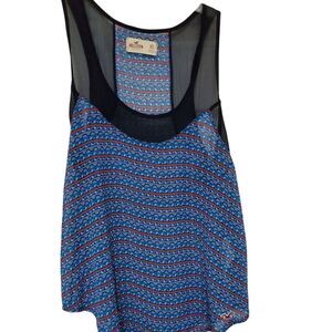 Hollister Sleeveless Semi-Sheer Tank Top XS Blue Print